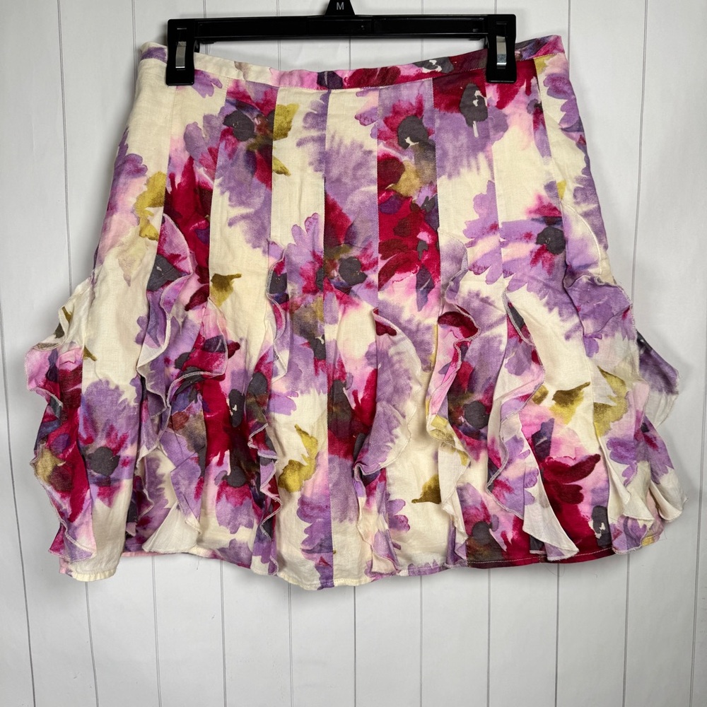LOFT Cotton Pastel Purple Floral Ruffled Mini Skirt Feminine Preppy Spring sz 6